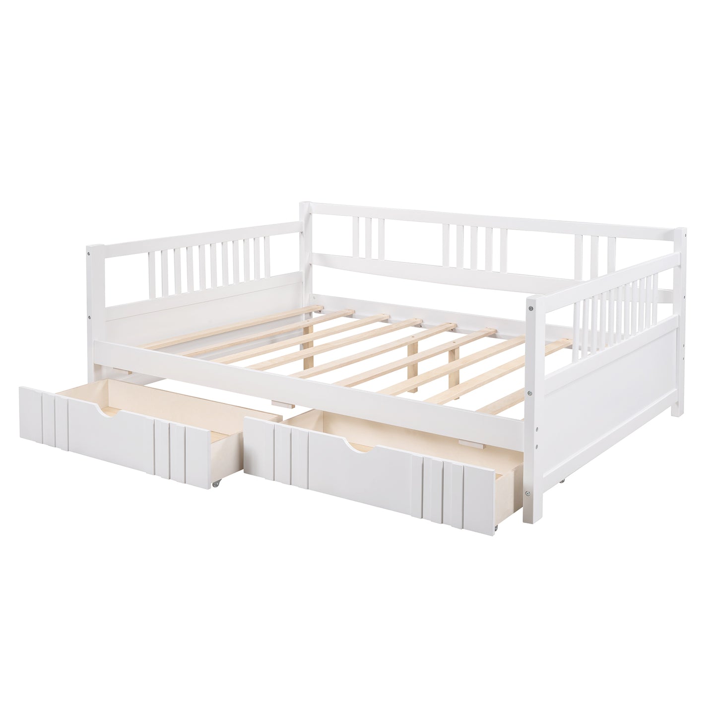 Full Size Daybed Wood Bed with Two Drawers,White