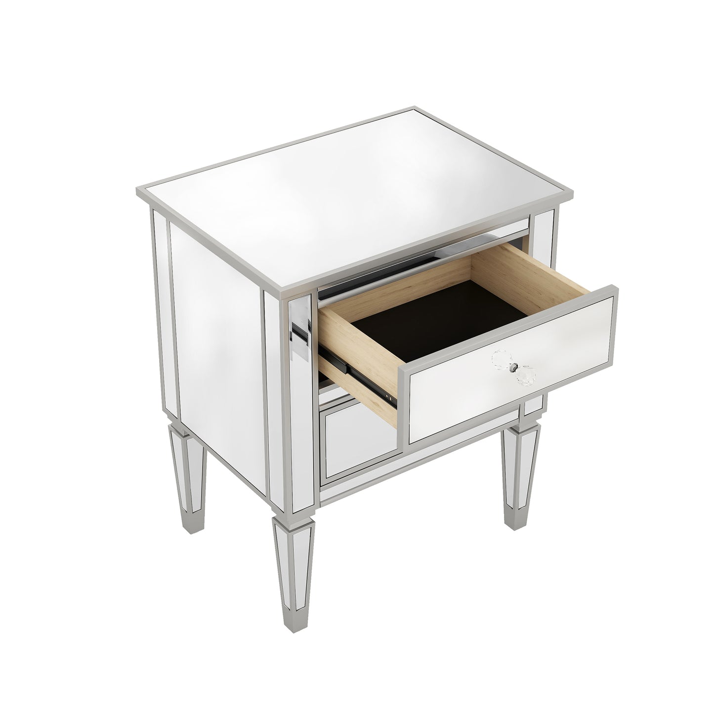 Elegant Mirrored Nightstand with 2 Drawers, Modern Silver Finished End Table Side Table for Living Room Bedroom