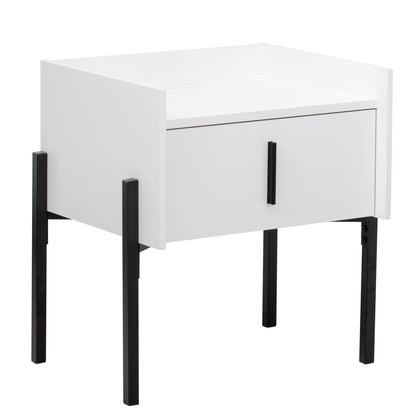 Nightstand with Drawer ,Storage Bedside Table with USB Charging Ports- White