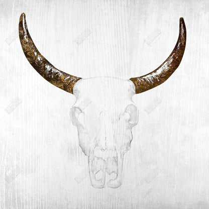 Bull skull with brown horns - 32x32 Print on canvas