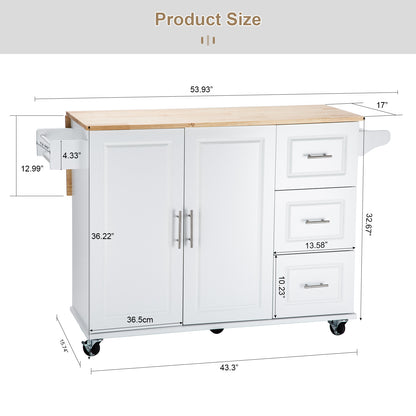 Kitchen Island & Kitchen Cart, \\nMobile Kitchen Island with Extensible Rubber Wood Table Top,\\nadjustable Shelf Inside Cabinet,\\n3 Big Drawers, with Spice Rack, Towel Rack, \\nBlack-Beech