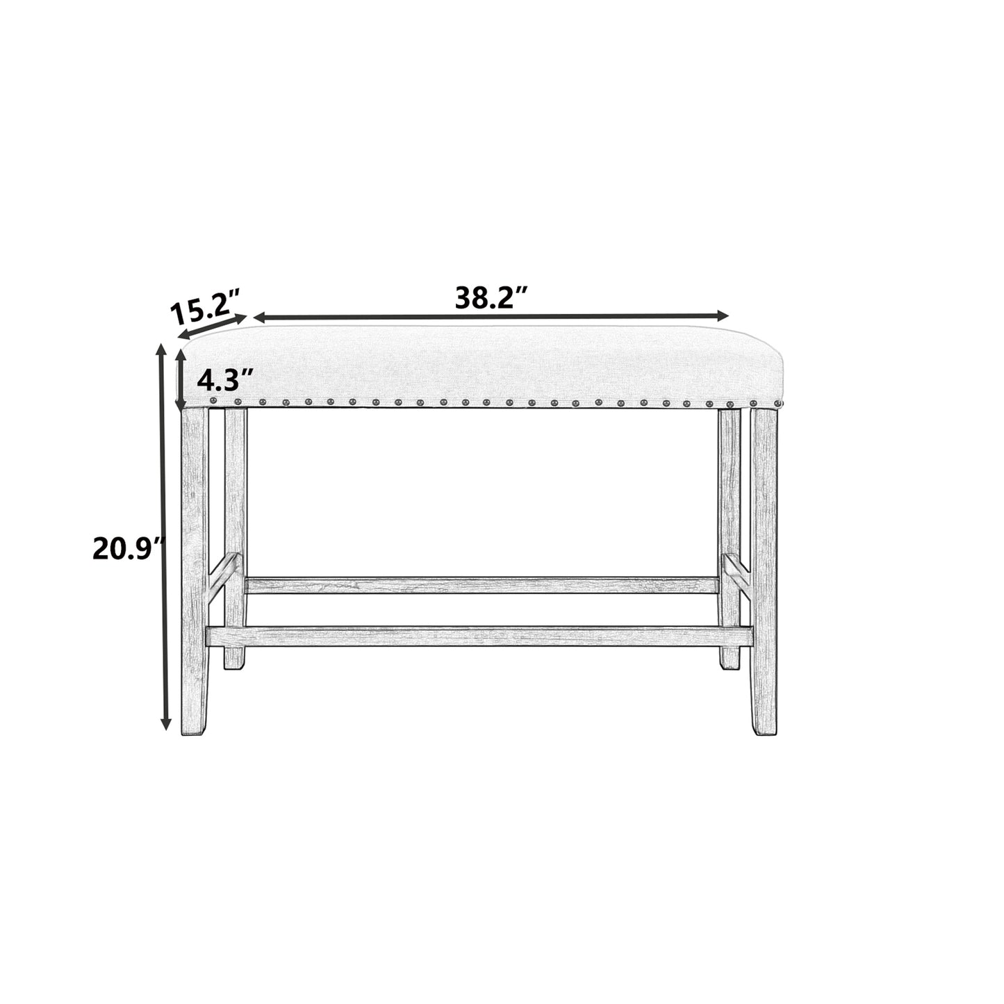 TOPMAX Rustic Wooden Upholstered Dining Bench for Small Places, Espresso+ Beige