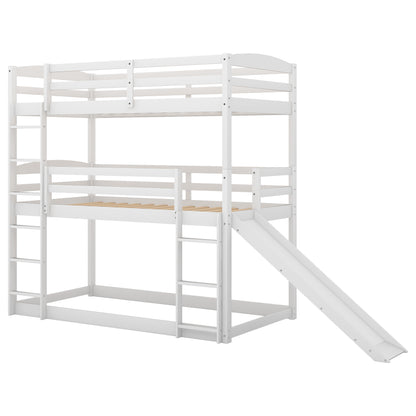 Twin over Twin over Twin Adjustable Triple Bunk Bed with Ladder and Slide,White(OLD SKU:SM000508AAK)(Expected Arrival Time:7.15)