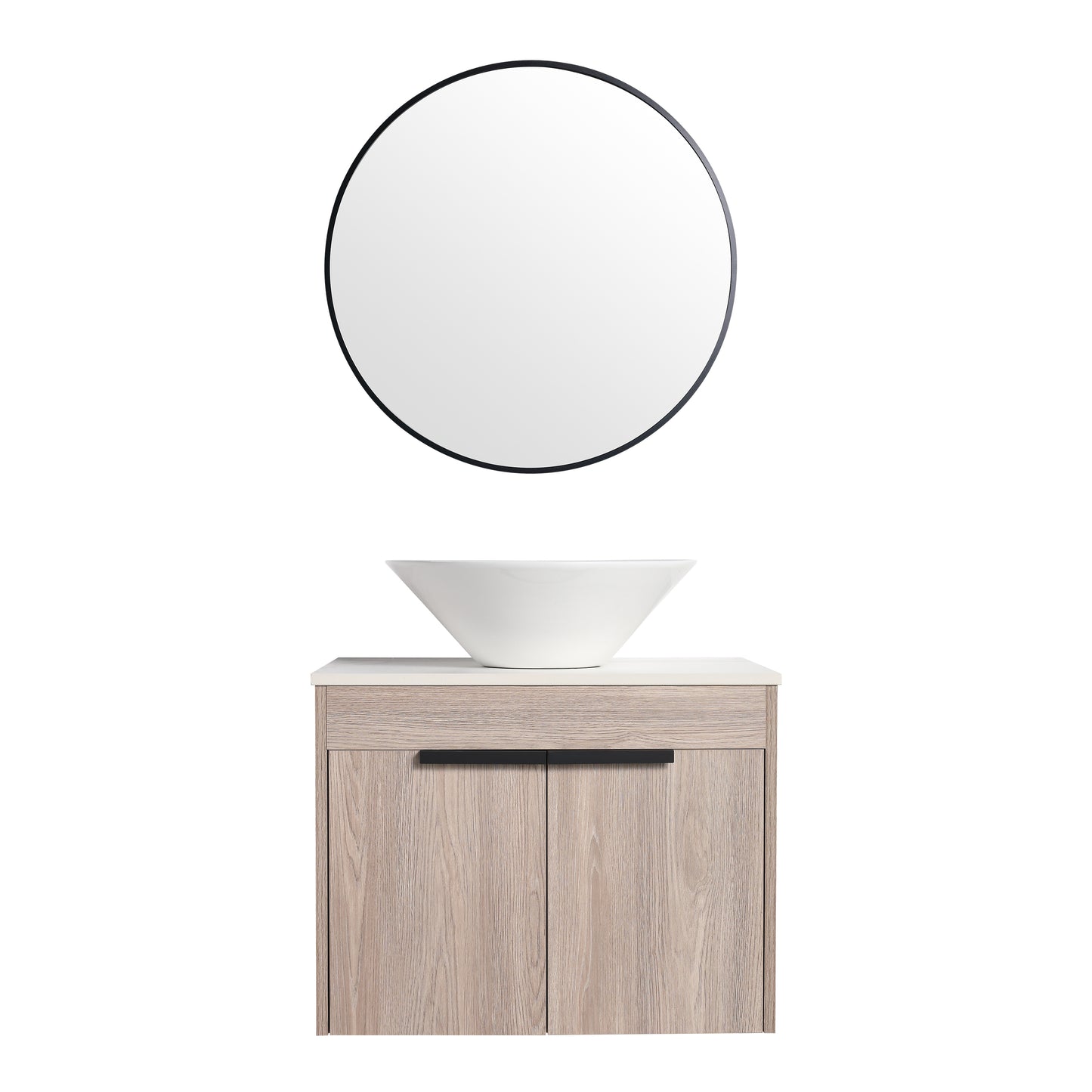 24 " Modern Design Float Bathroom Vanity With Ceramic Basin Set,  Wall Mounted White Oak Vanity  With Soft Close Door,KD-Packing，KD-Packing，2 Pieces Parcel（TOP-BAB217MOWH）