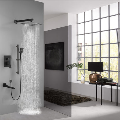 Shower System 10 Inch Square Bathroom Luxury Rain Mixer Shower Combo Set Pressure Balanced Shower System with Shower Head, Hand Shower, Slide Bar, Shower Arm, Hose, and Valve Trim