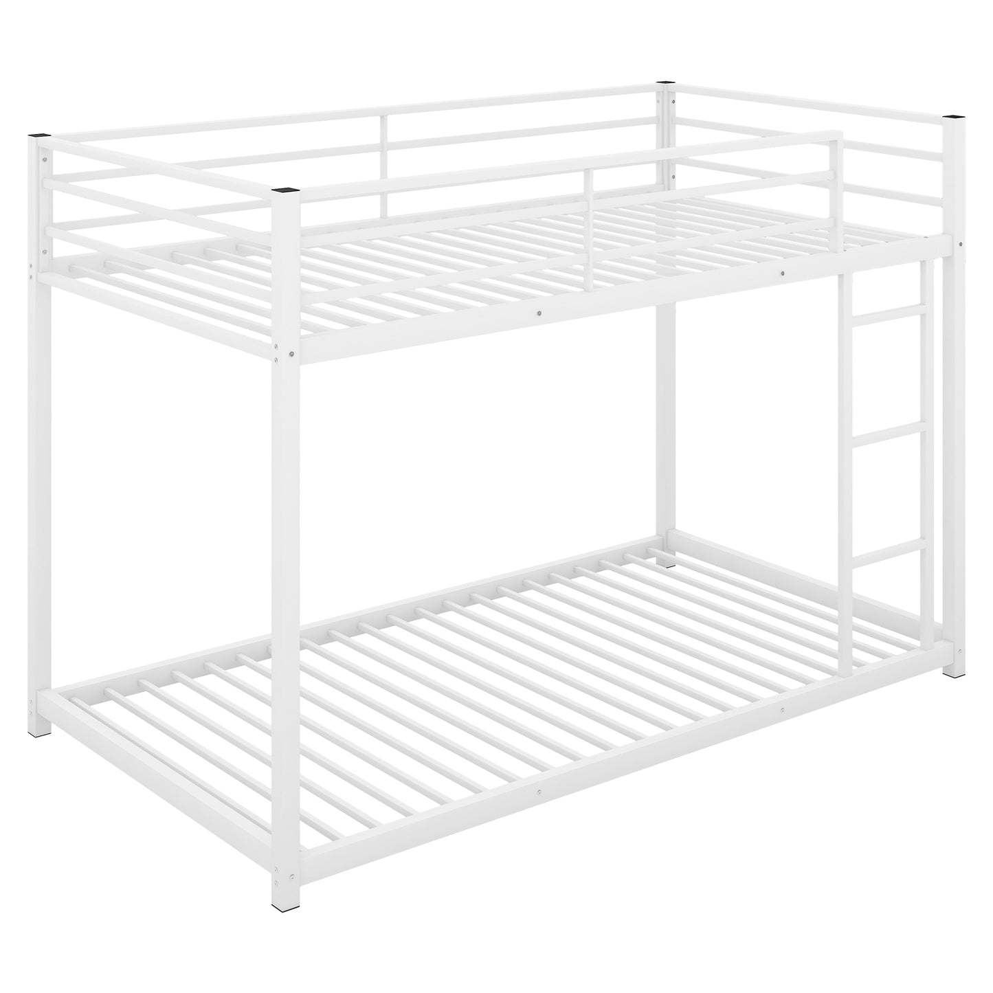 Twin over Twin Metal Bunk Bed, Low Bunk Bed with Ladder,White(OLD SKU:MF197033AAK)