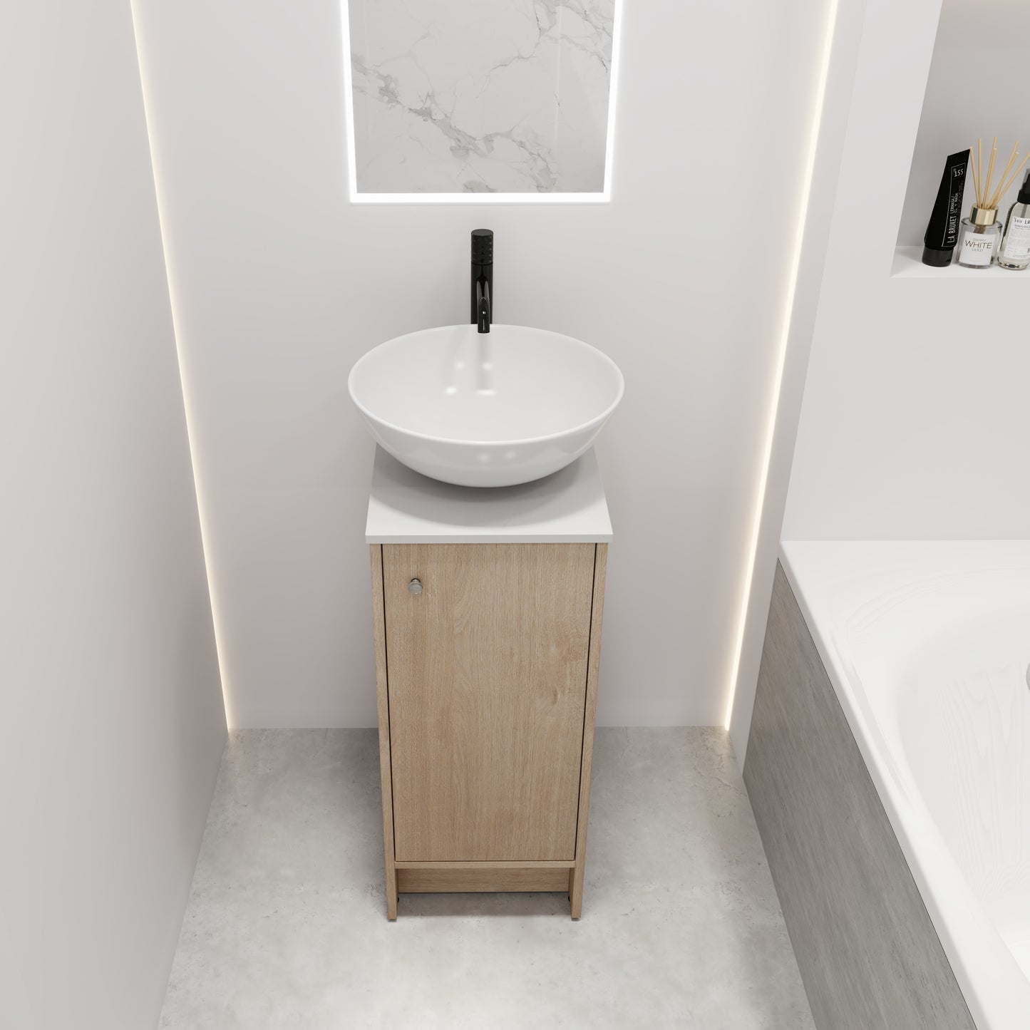 13" Bathroom Vanity with Sink, Freestanding Bathroom Vanity with Soft Close Door and Shelf（Top：BAB321MOWH）