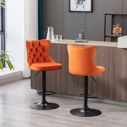 A&A Furniture,Swivel Velvet Barstools Adjusatble Seat Height from 25-33 Inch, Modern Upholstered Bar Stools with Backs Comfortable Tufted for Home Pub and Kitchen Island（Orange,Set of 2）