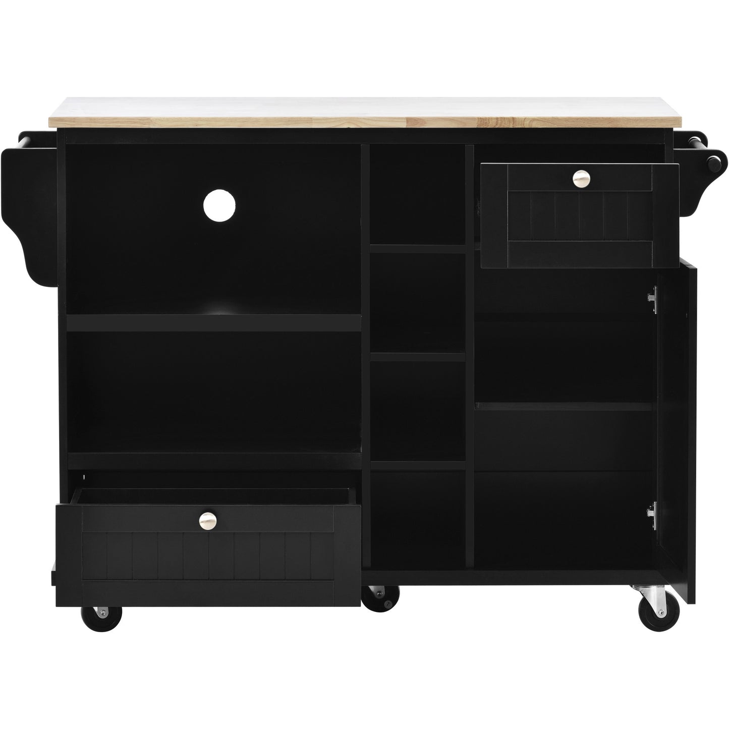 K&K Kitchen Island Cart with Storage Cabinet and Two Locking Wheels,Solid wood desktop,Microwave cabinet,Floor Standing Buffet Server Sideboard for Kitchen Room,Dining Room,, Bathroom（Black）