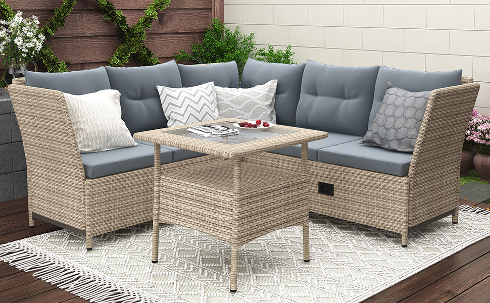 TOPMAX Outdoor Patio 4-Piece All Weather PE Wicker Rattan Sofa Set with Adjustable Backs for Backyard, Poolside, Gray