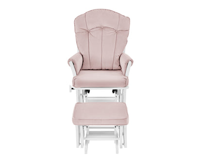 Victoria Glider and Ottoman White Wood and Pink Fabric