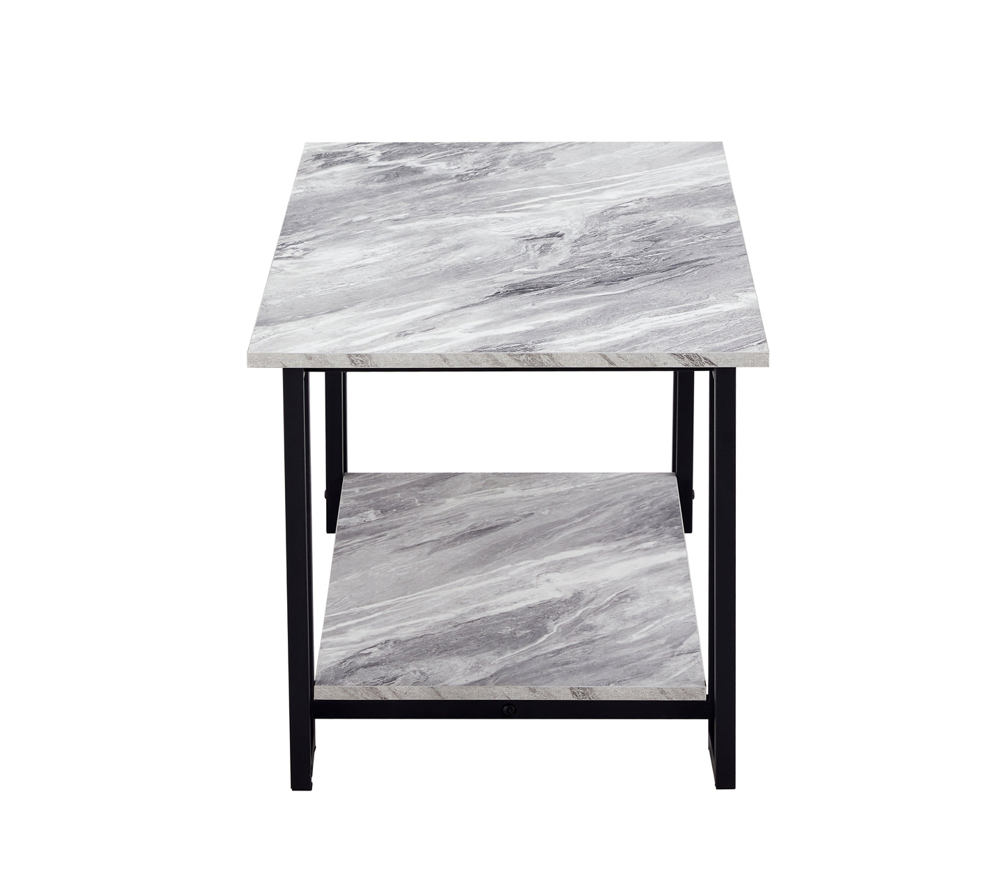 D&N Coffee Table, 2 Layers 1.5cm Thick Marble MDF Rectangle 39.37" L Tabletop Iron Coffee Table , Dining Room,  GREY Top, BLACK Leg