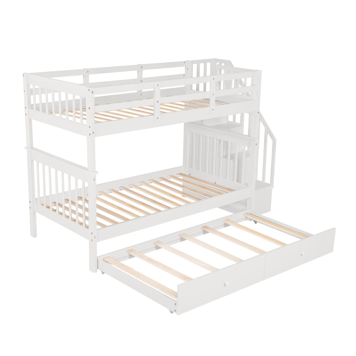 Stairway Twin-Over-Twin Bunk Bed with Twin size Trundle for Bedroom, Dorm, Adults, White( old sku: LP000209AAK )