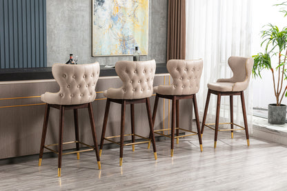 A&A Furniture,29.9" Modern Leathaire Fabric bar chairs, Tufted Gold Nailhead Trim Gold Decoration Bar stools,Set of 2 (Beige)