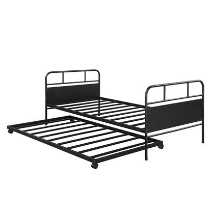 【Not allowed to sell to Walmart】Metal Daybed Platform Bed Frame with Trundle Built-in Casters, Twin Size