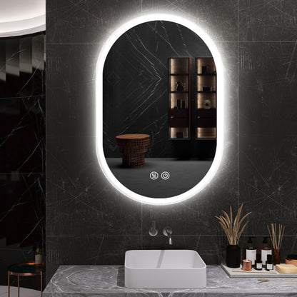 32X20 Inch Bathroom Mirror with Lights, Anti Fog Dimmable LED Mirror for Wall Touch Control, Frameless Oval Smart Vanity Mirror Vertical Hanging