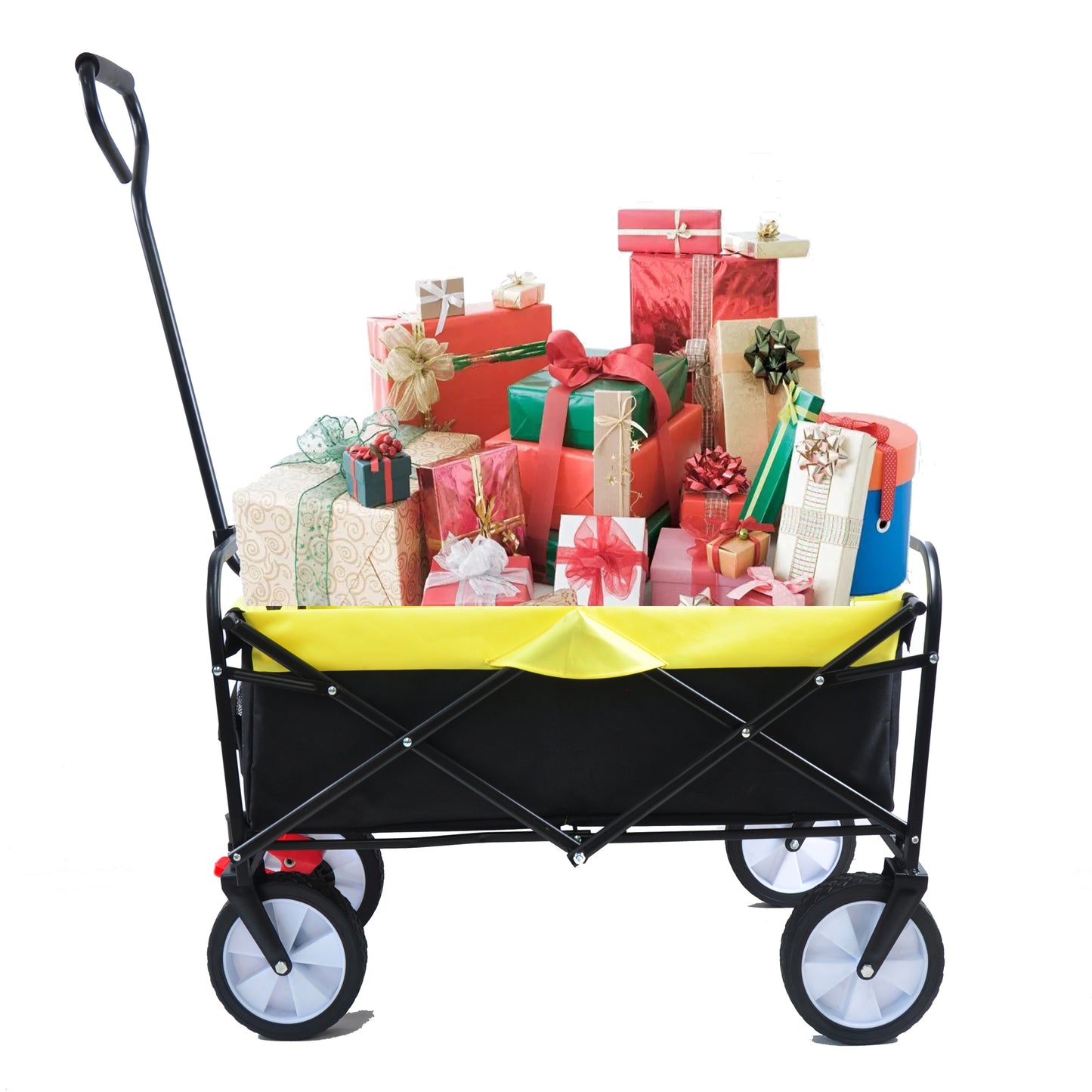 Folding Wagon Garden Shopping Beach Cart (black+yellow)