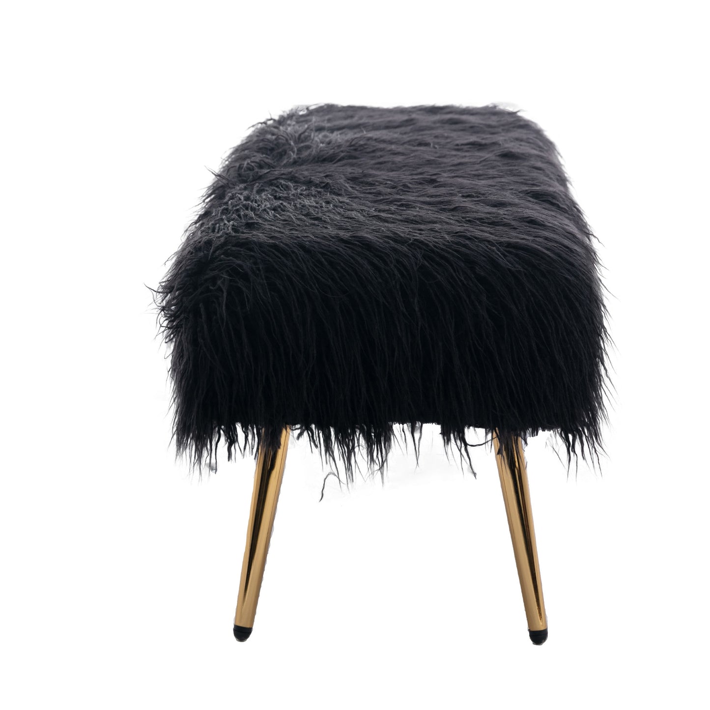 HengMing Faux Fur Plush Ottoman Bench, Modern Fluffy Upholstered Bench for Entryway Dining Room Living Room Bedroom, Black