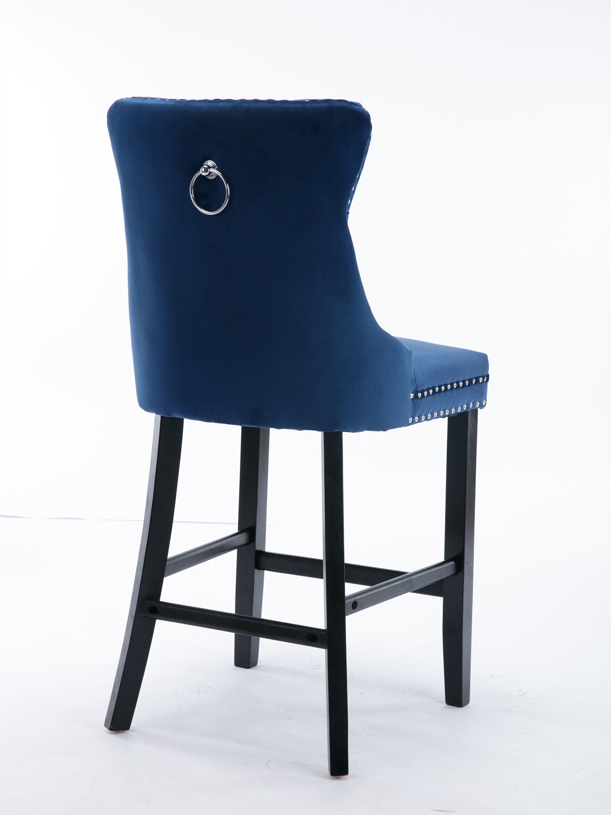 A&A Furniture,Contemporary Velvet Upholstered Barstools with Button Tufted Decoration and Wooden Legs, and Chrome Nailhead Trim, Leisure Style Bar Chairs,Bar stools, Set of 2 (Blue) 1902BL