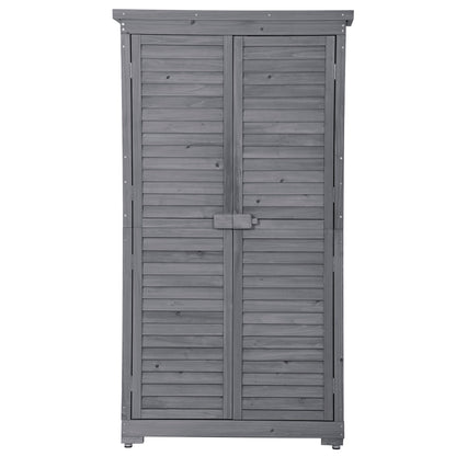 TOPMAX Wooden Garden Shed 3-tier Patio Storage Cabinet Outdoor Organizer Wooden Lockers with Fir Wood (Gray Wood Color -Shutter Design)