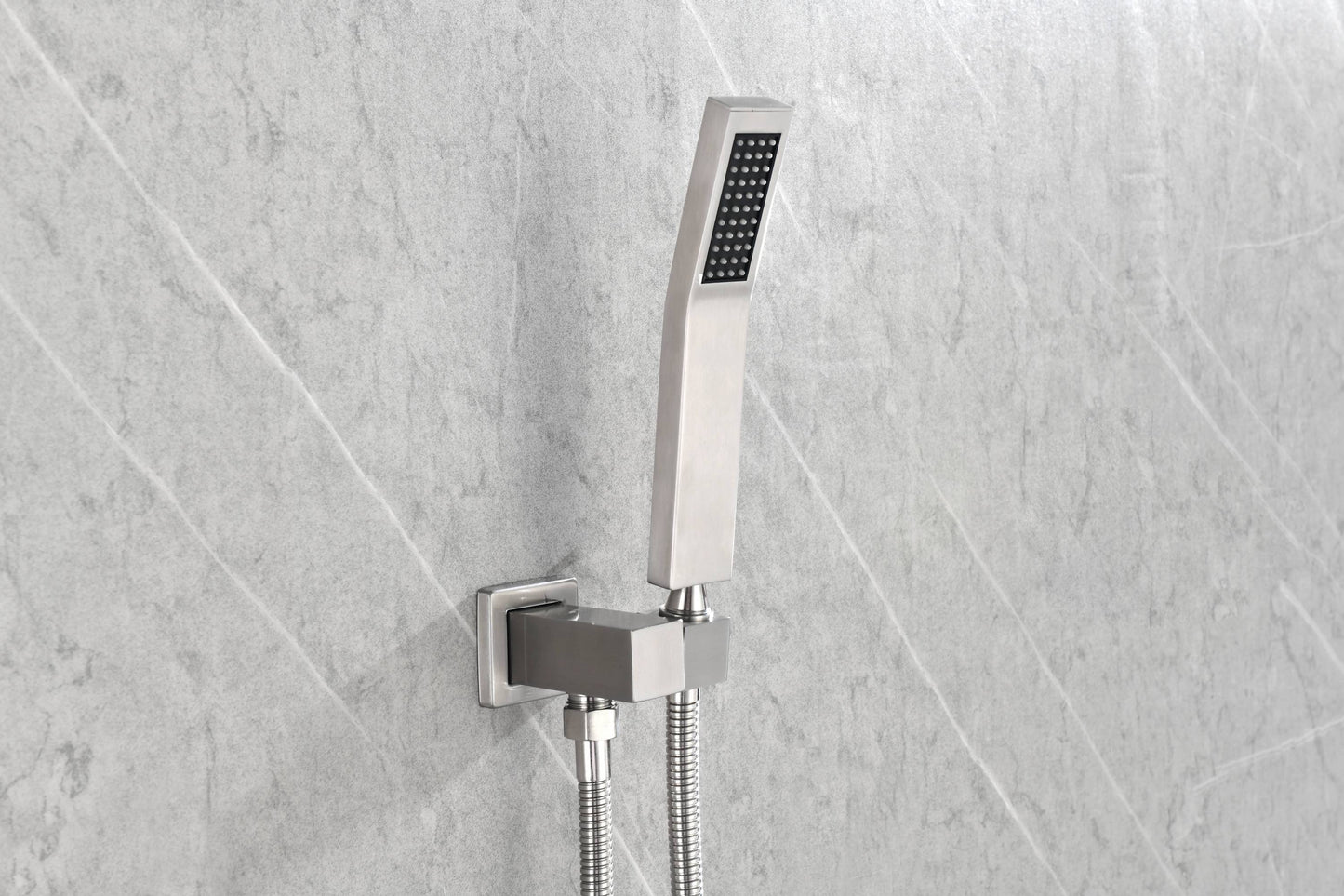 Shower System with Shower Head, Hand Shower, Hose, Valve Trim, Lever Handles and Niche