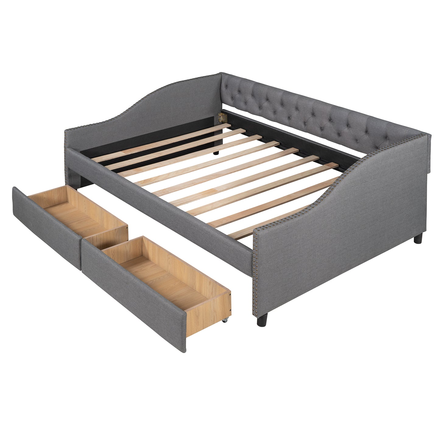 Upholstered daybed with Two Drawers, Wood Slat Support, Gray, Full Size(OLD SKU :LP001111AAE)