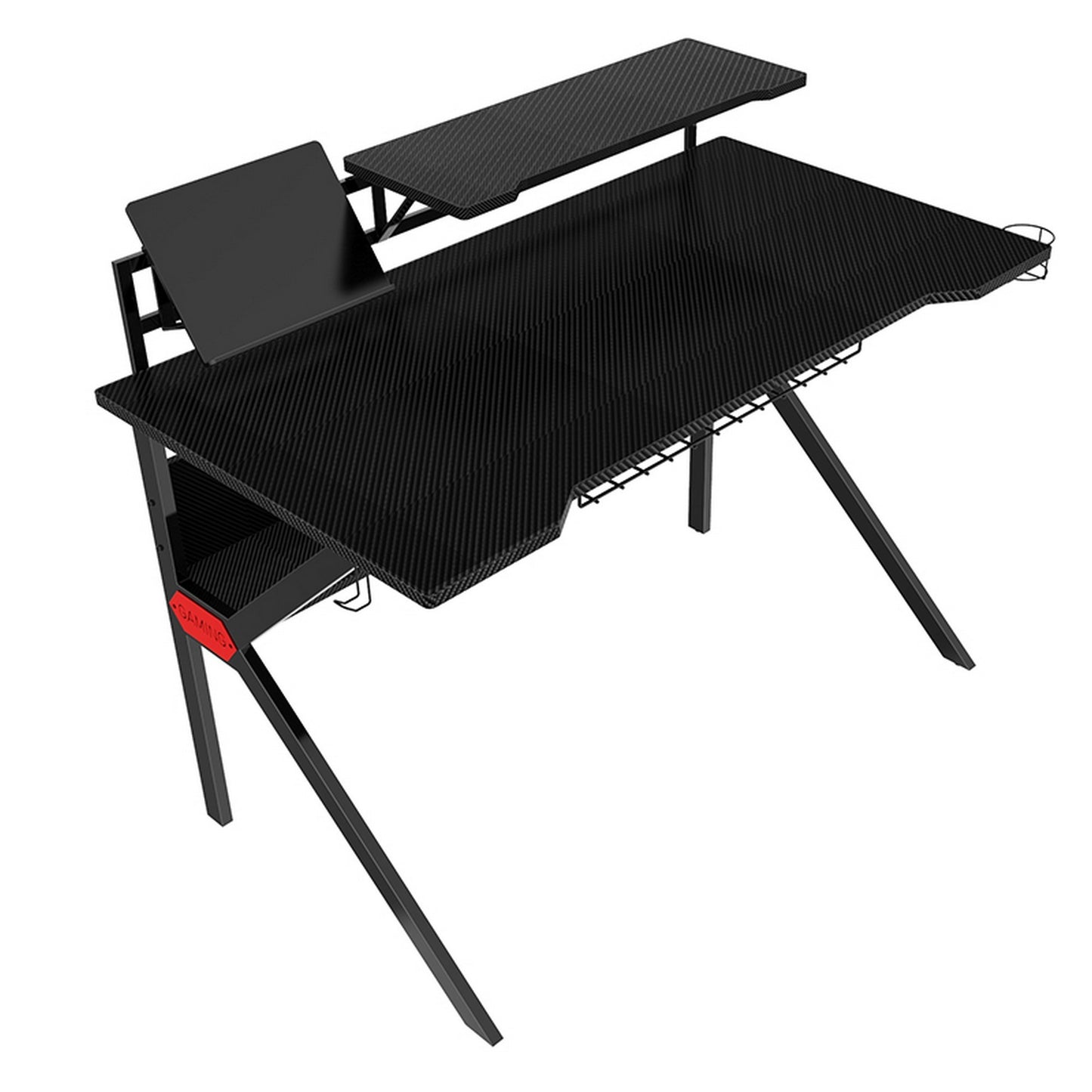 PVC Coated Ergonomic Metal Frame Gaming Desk with K Shape Legs, Black