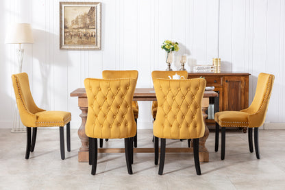 A&A Furniture,Upholstered Wing-Back Dining Chair with Backstitching Nailhead Trim and Solid Wood Legs,Set of 2, Gold 8809KD