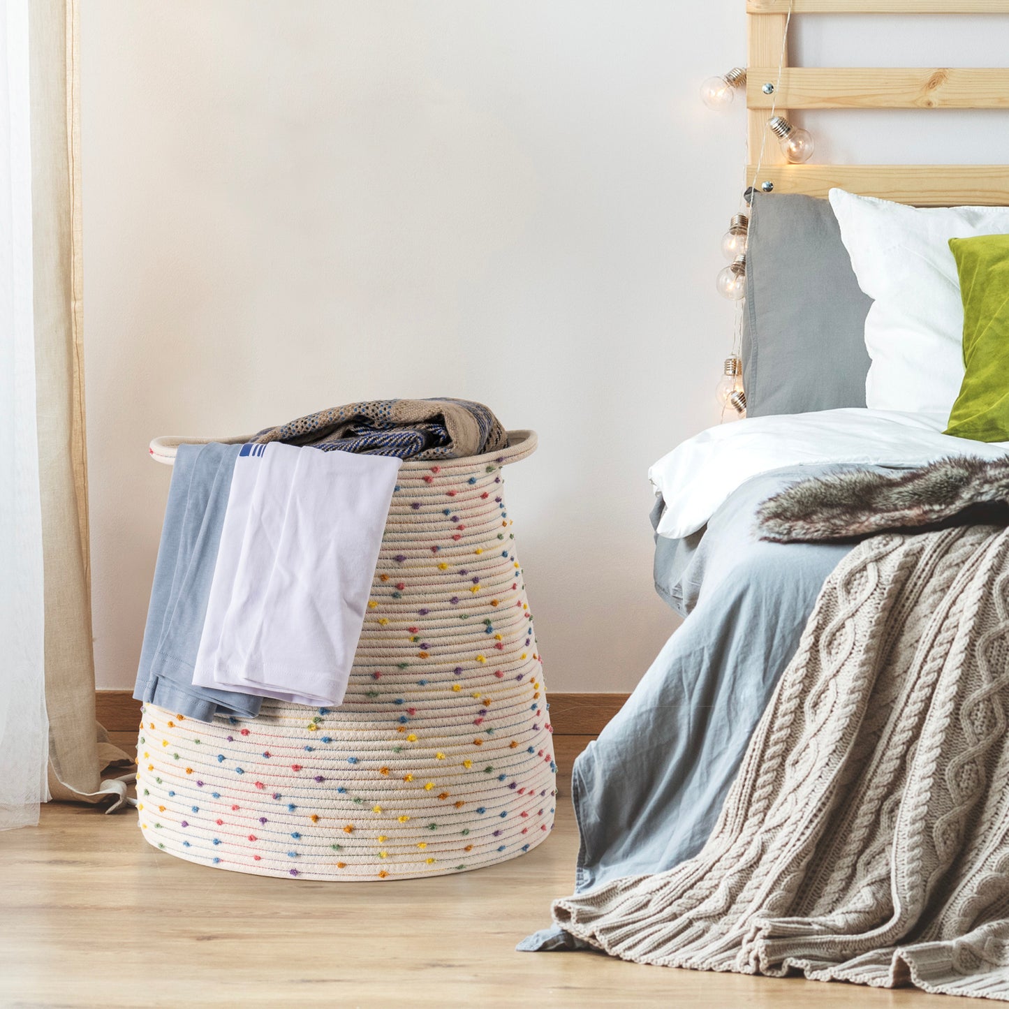 Colorful Original Cotton Rope Storage Basket,  Laundry Basket for Bedroom, Bathroom and Living room (10Pcs a carton)