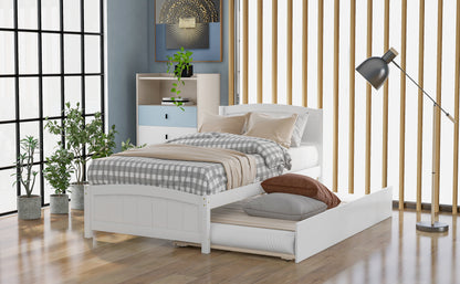 Twin size Platform Bed with Trundle, White