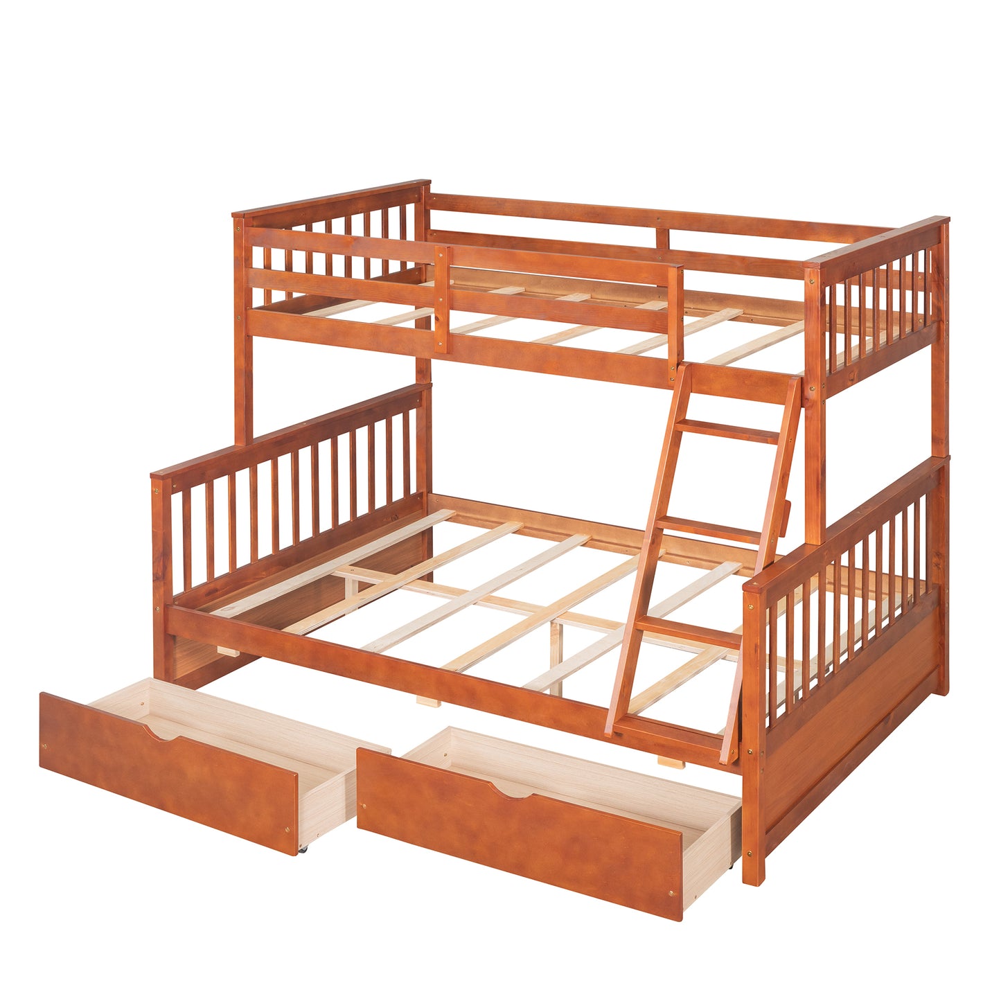 Twin-Over-Full Bunk Bed with Ladders and Two Storage Drawers (Walnut) ( old sku:LT000165AAD）