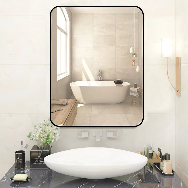 32 x 24 Inch Black Bathroom Mirror for Wall Vanity Mirror with Non-Rusting Aluminum Alloy Metal Frame Rounded Corner for Modern Farmhouse Home Decor