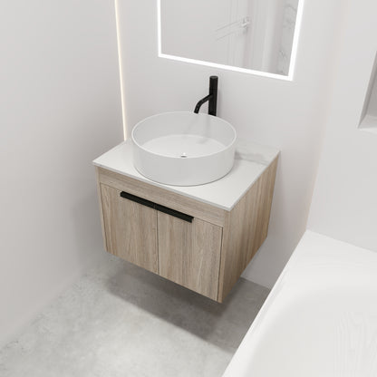 24 " Modern Design Float Bathroom Vanity With Ceramic Basin Set,  Wall Mounted White Oak Vanity  With Soft Close Door,KD-Packing，KD-Packing，2 Pieces Parcel（TOP-BAB400MOWH）