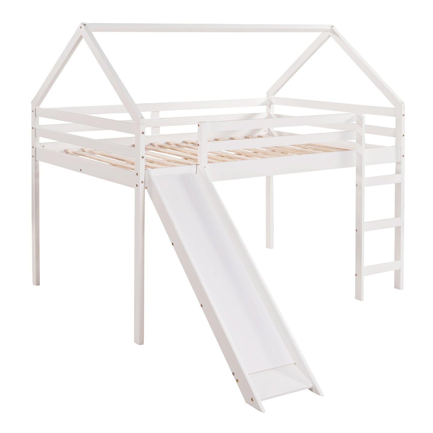 Full Size Loft Bed with Slide, House Bed with Slide,White(OLD SKU :WF281159AAK)