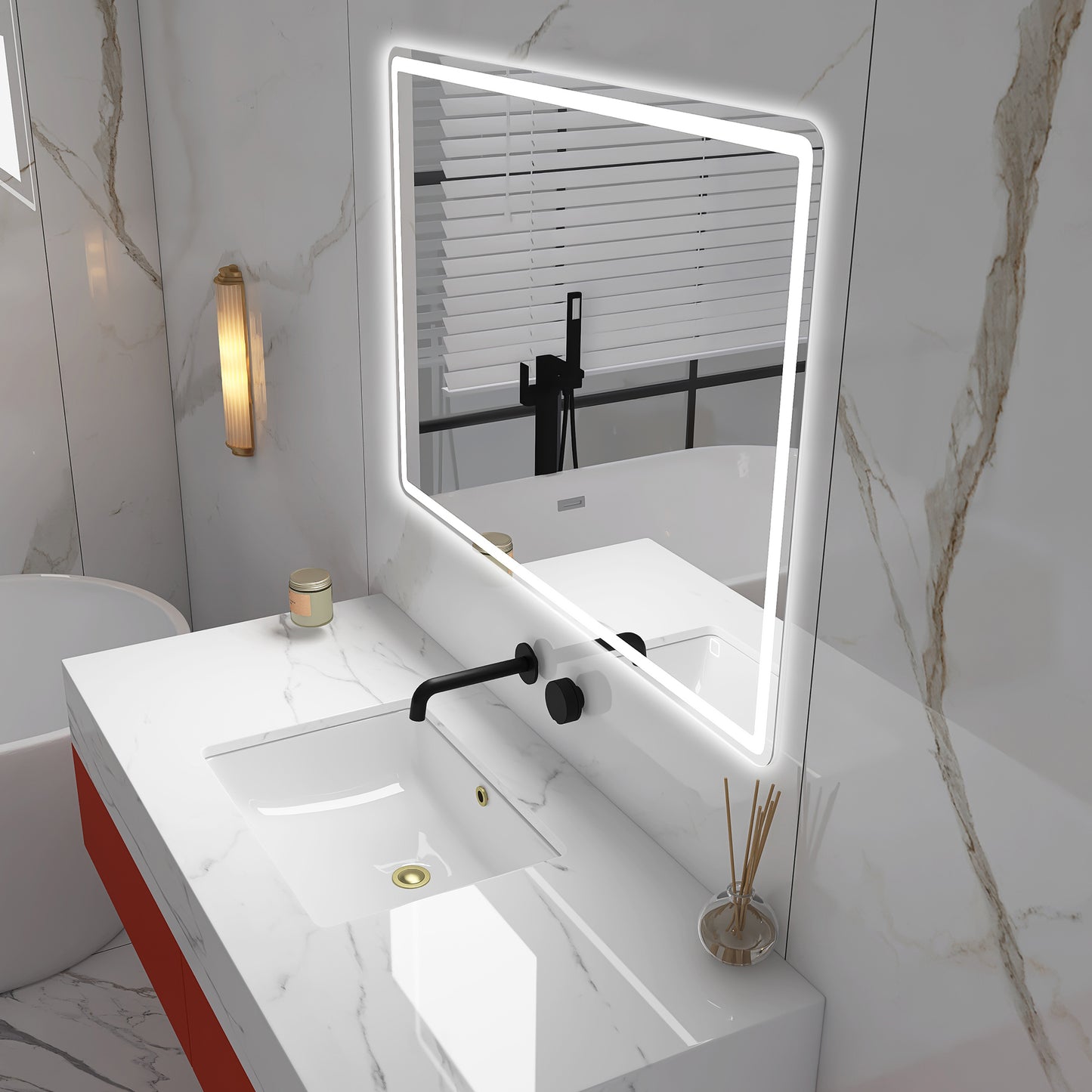 40 x 28 in.  Large Rectangular Frameless Wall-Mount Anti-Fog Bluetooth LED Light Bathroom Vanity Mirror