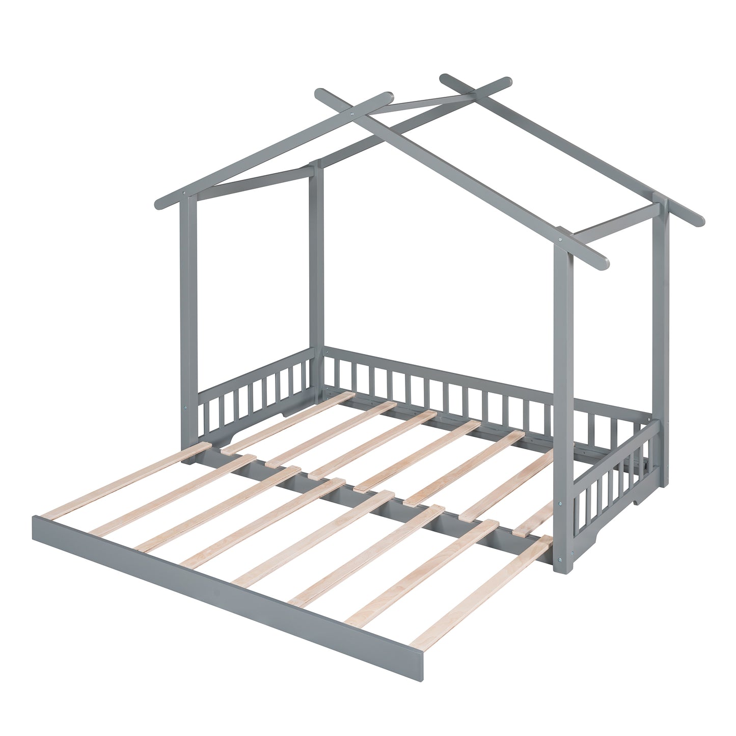 Extending House Bed, Wooden Daybed, Gray