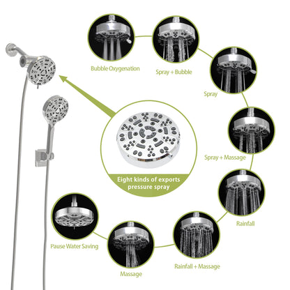 Multi Function Dual Shower Head - Shower System with 4.7" Rain Showerhead, 8-Function Hand Shower, Chrome