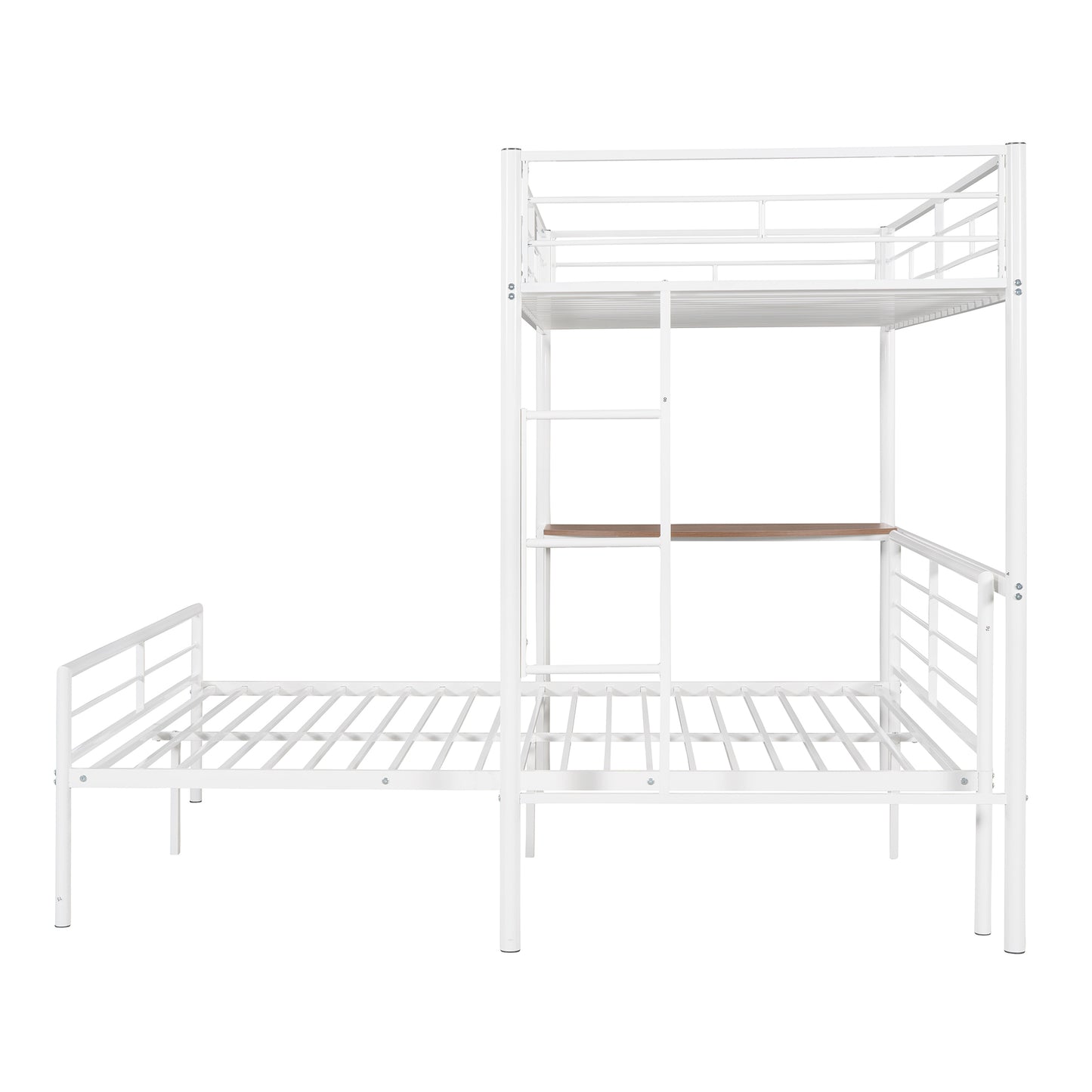 Twin Over Full Metal Bunk Bed with Desk, Ladder and Quality Slats for Bedroom, Metallic  White（OLD SKU :LP000092AAK）