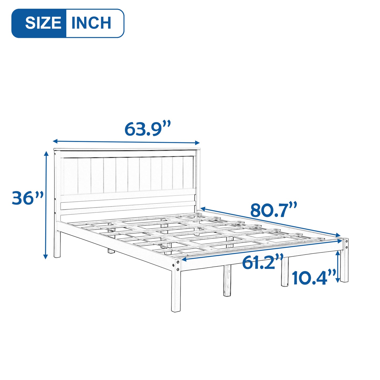 Platform Bed Frame with Headboard , Wood Slat Support , No Box Spring Needed ,Queen,White(OLD SKU:WF191420AAK)