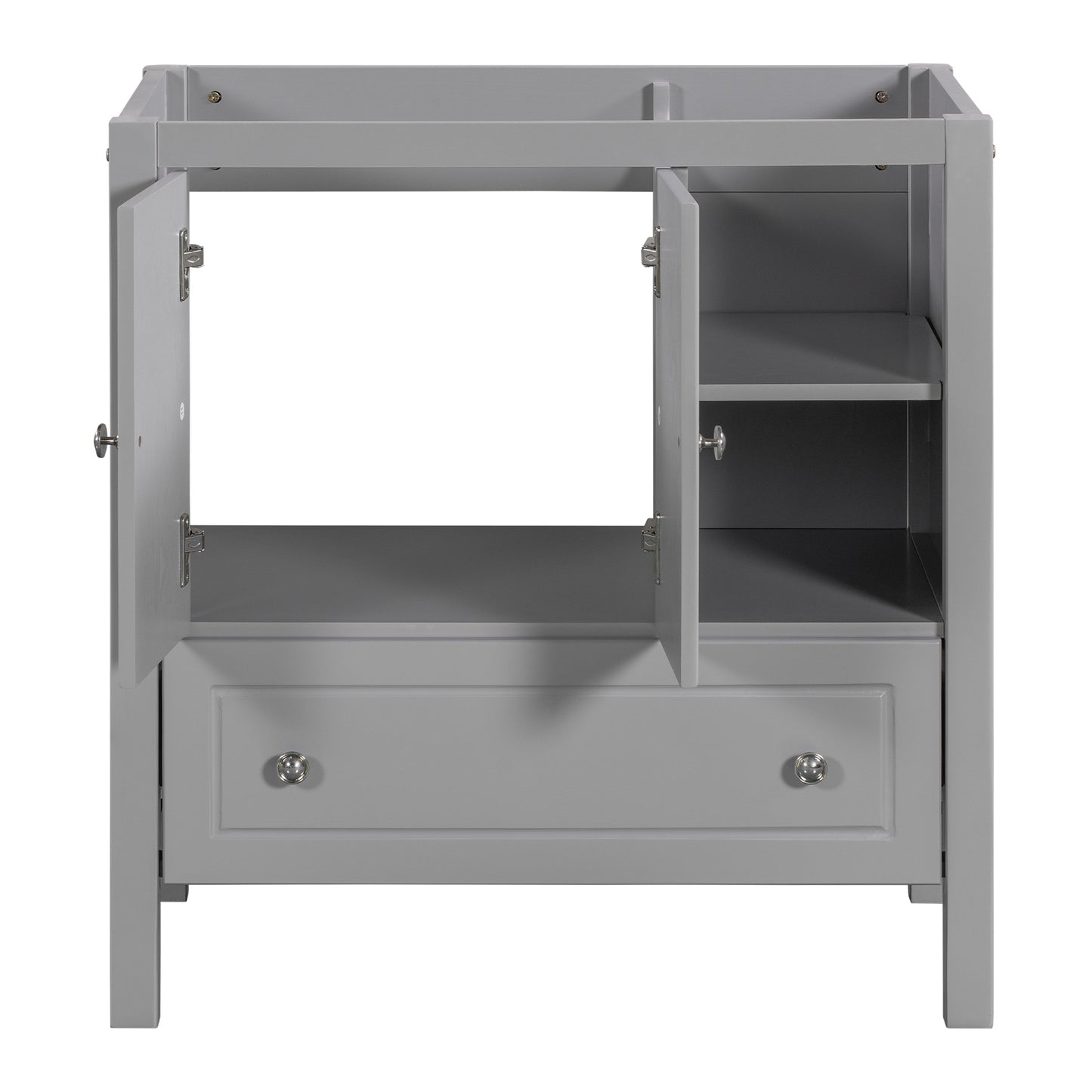 30" Bathroom Vanity Base Only, Solid Wood Frame, Bathroom Storage Cabinet with Doors and Drawers, Grey