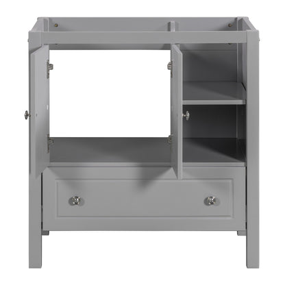 30" Bathroom Vanity Base Only, Solid Wood Frame, Bathroom Storage Cabinet with Doors and Drawers, Grey