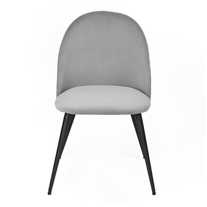 Dining Chair, Grey Velvet, Metal Black legs, Set of 2 Side Chairs