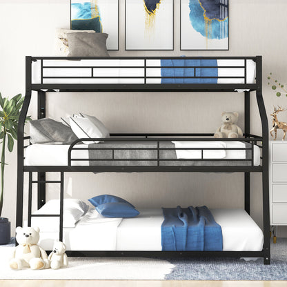 Twin XL/Full XL/Queen Triple Bunk Bed with Long and Short Ladder and Full-Length Guardrails,Black