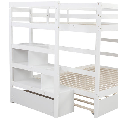 Full over Full Bunk Bed with Twin Size Trundle (White)(OLD SKU :LP000033AAK)