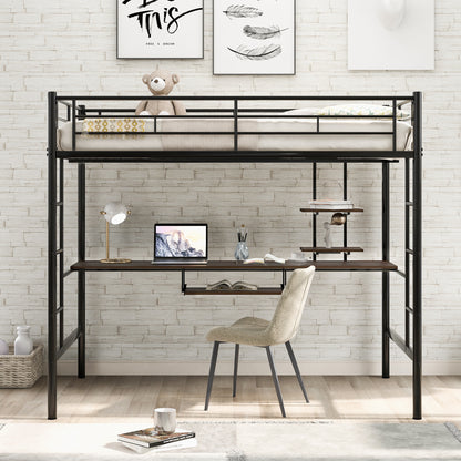 Loft Bed with Desk and Shelf , Space Saving Design,Full,Black（OLD SKU:MF199506AAB）