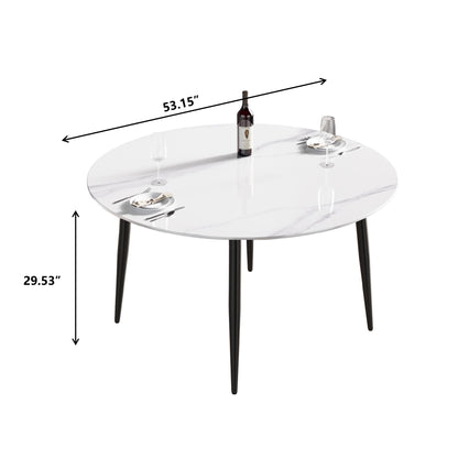 53.15"Modern man-made stone round black metal dining table-position for 6 people