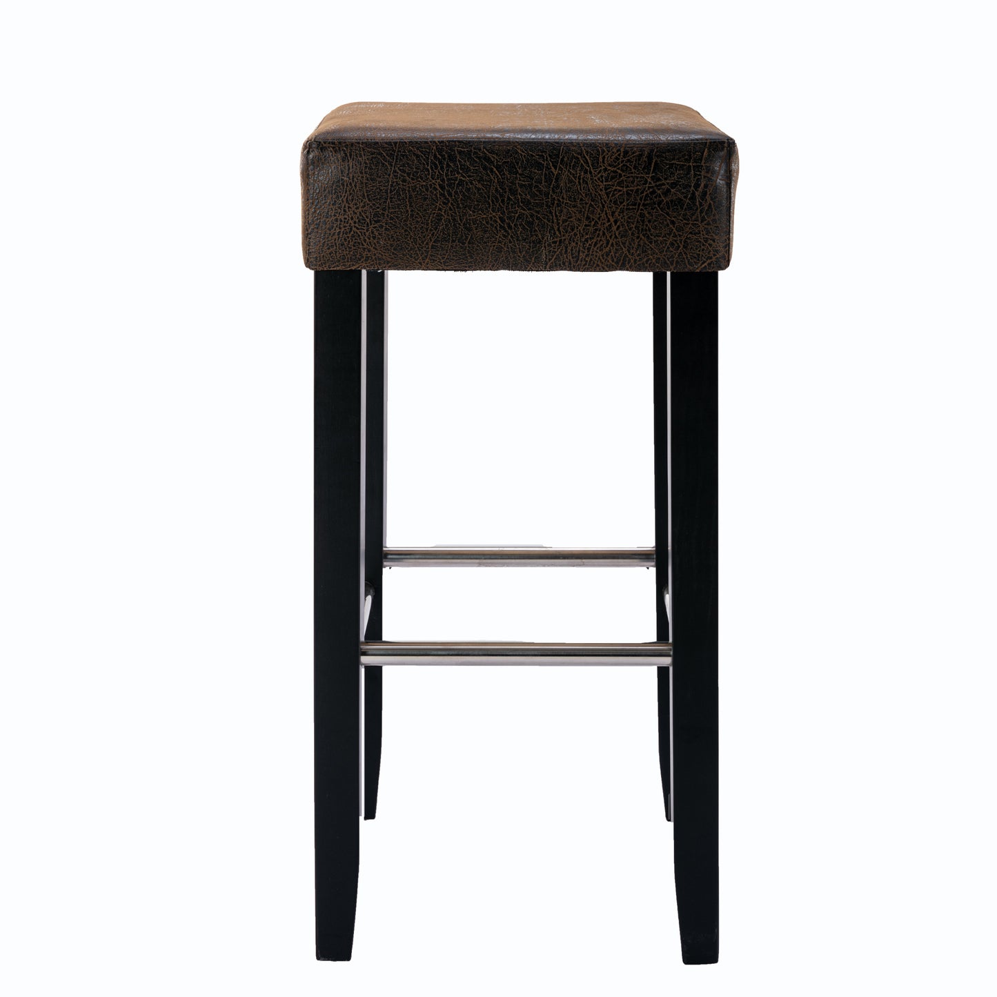 HengMing Barstool in Brown Fabric and Black Wood Finish,2-Pcs Set