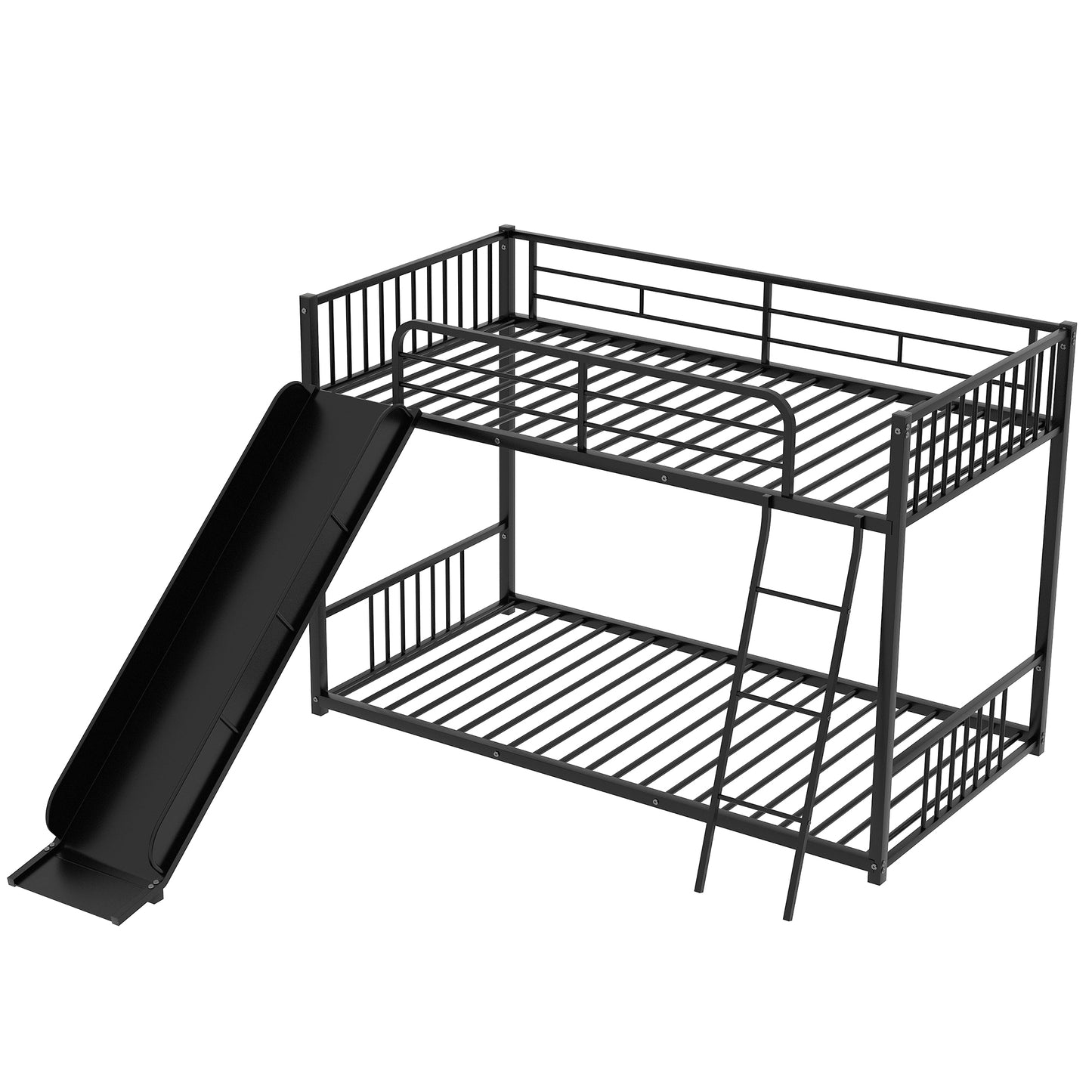 Metal Bunk Bed with Slide, Twin over Twin, Black