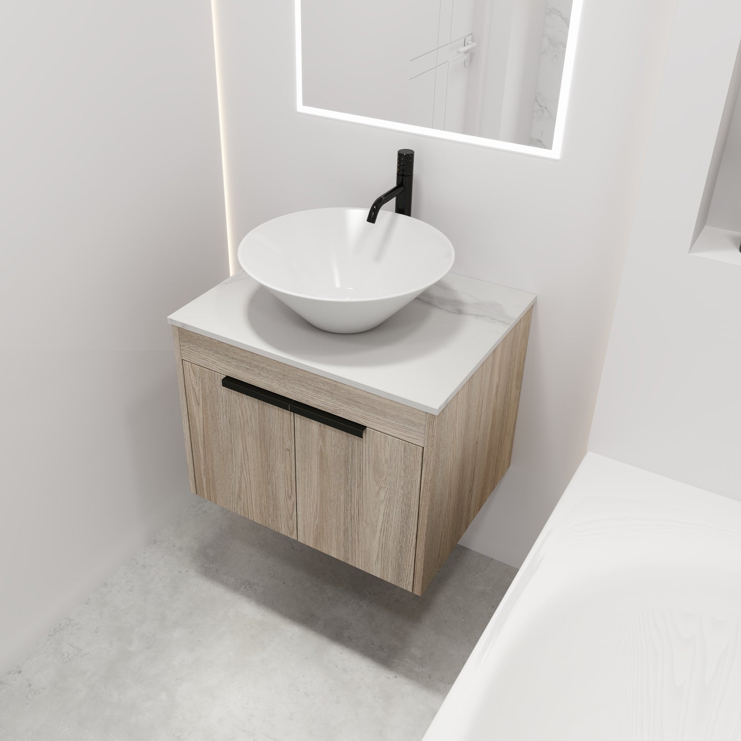 24 " Modern Design Float Bathroom Vanity With Ceramic Basin Set,  Wall Mounted White Oak Vanity  With Soft Close Door,KD-Packing，KD-Packing，2 Pieces Parcel（TOP-BAB217MOWH）