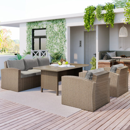 U_STYLE Outdoor Patio Furniture Set 4-Piece Conversation Set Wicker Furniture Sofa Set with Grey Cushions